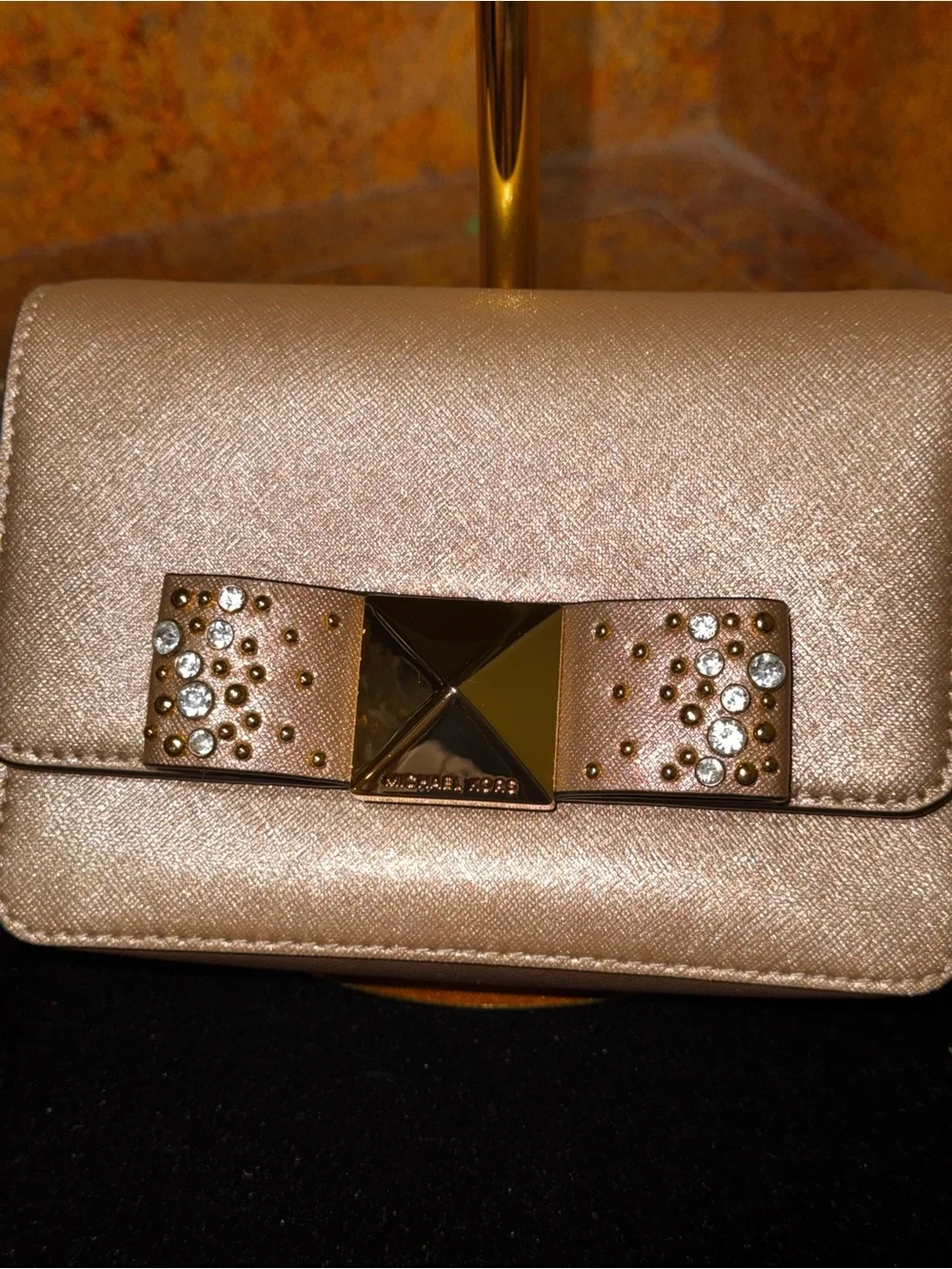Michael Kors Tina Small Metallic Leather Clutch Crossbody